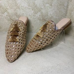 Rag & Co Gold Tassels Embellished Woven Flat Mules NWT Various Sizes
